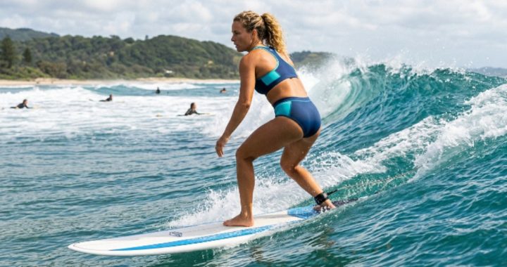 surfer wearing secure non-slip bikini riding waves