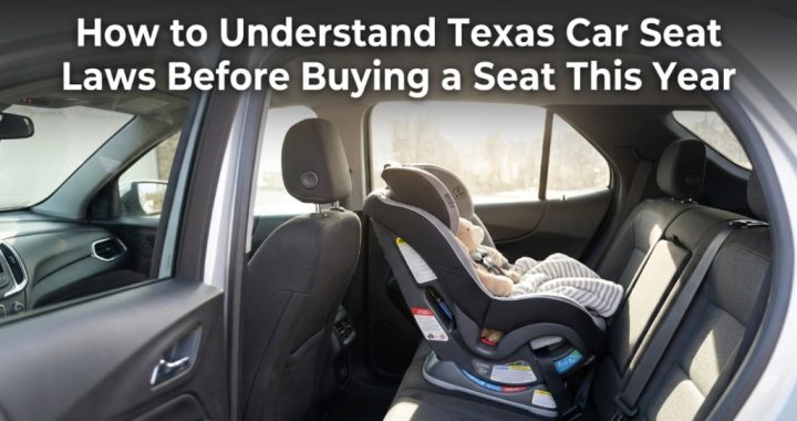 A safely installed toddler safety seat inside a modern SUV with guide text overlay.
