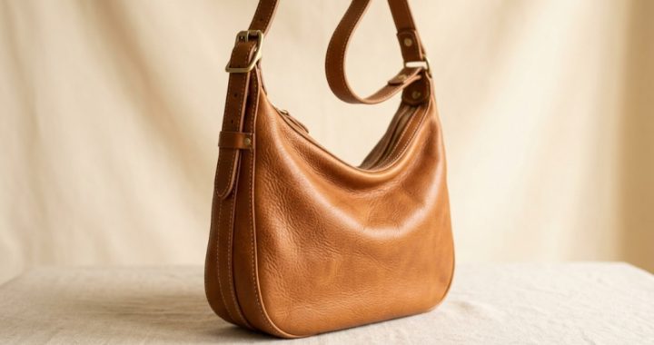 Tan genuine leather hobo bag showcasing high quality grain texture and premium stitching.