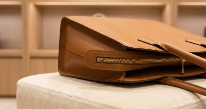 Authentic designer handbag inspection close up
