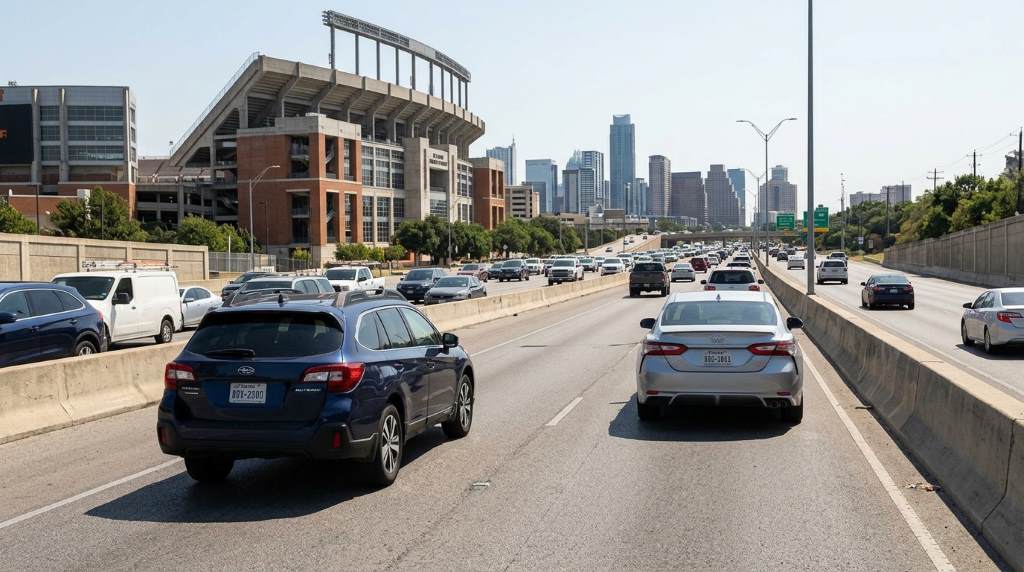 Defensive driving techniques illustrated in city traffic
