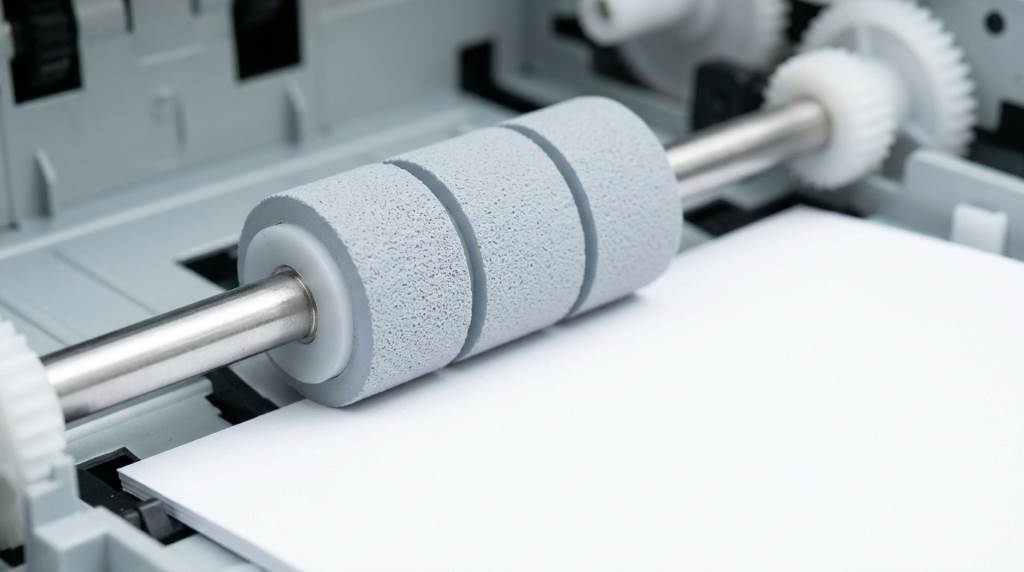 Office printer maintenance with roller inspection