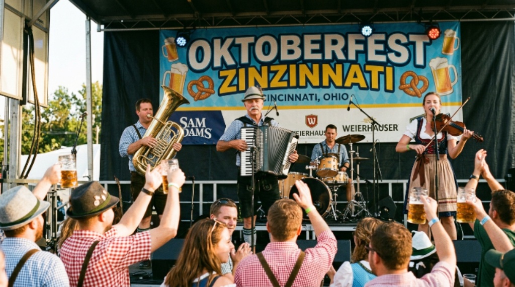 Live polka band performing on stage at Oktoberfest Zinzinnati Cincinnati