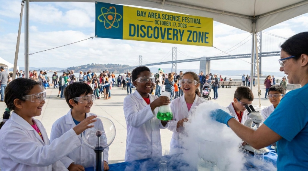 Children participating in live science demonstrations at the Bay Area Science Festival on October 17 2026