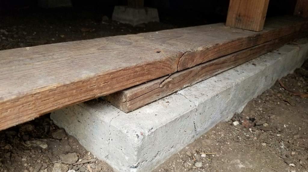 Concrete foundation anchor bolts securing a sill plate